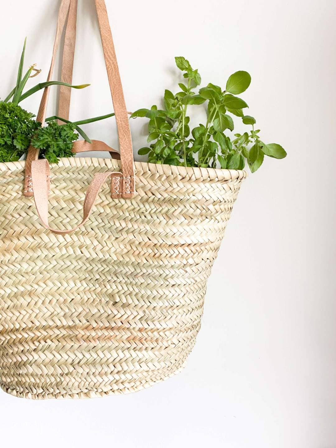 Handwoven Parisian Basket bag beach summer leather strap