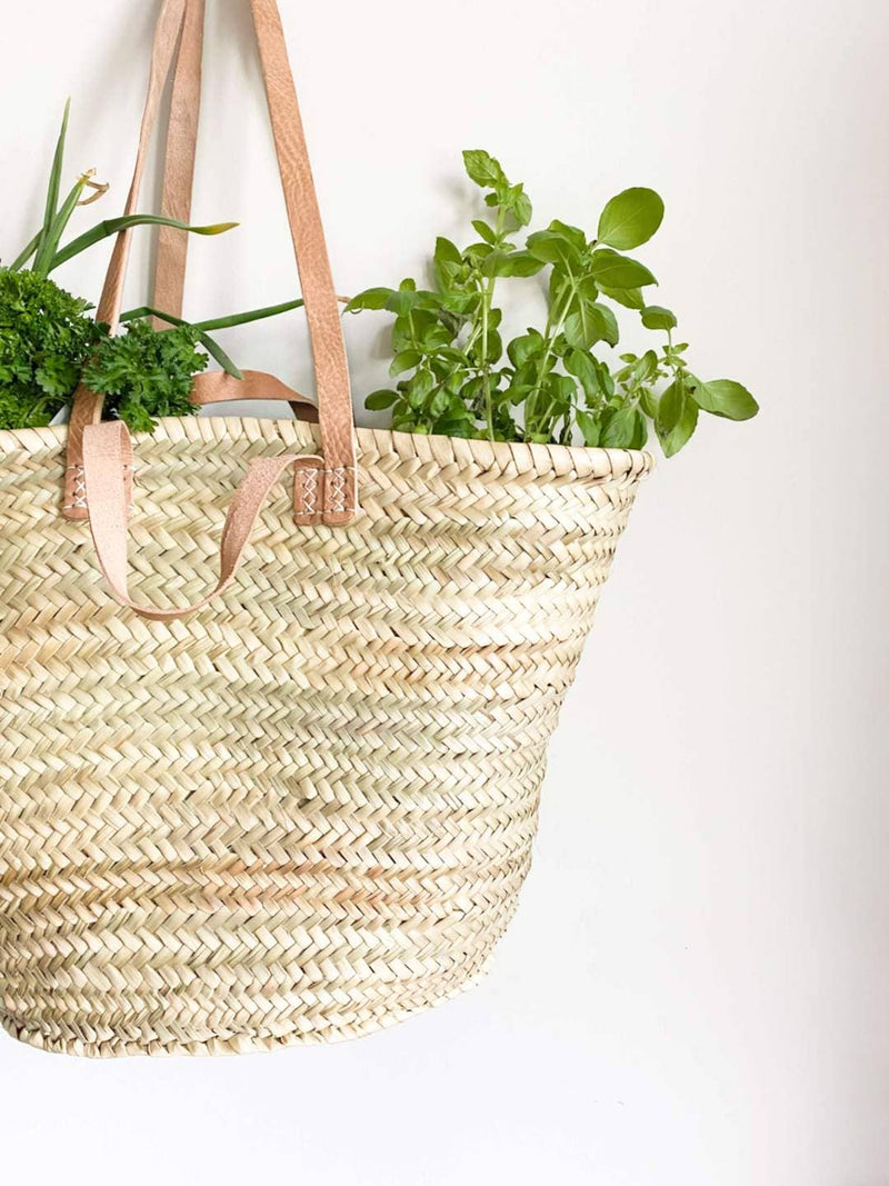 Handwoven Parisian Basket bag beach summer leather strap