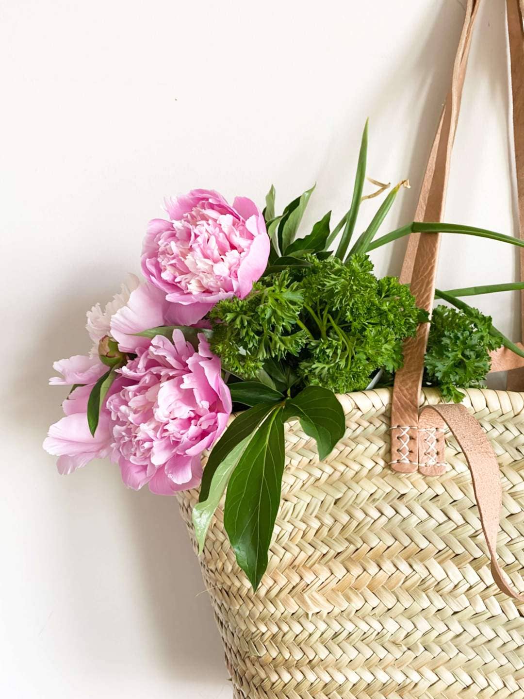 Handwoven Parisian Basket bag beach summer leather strap