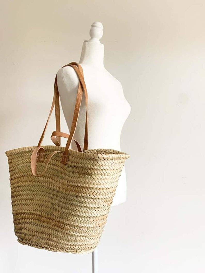 Handwoven Parisian Basket bag beach summer leather strap
