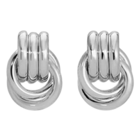 Pair of silver hoop earrings on a white background