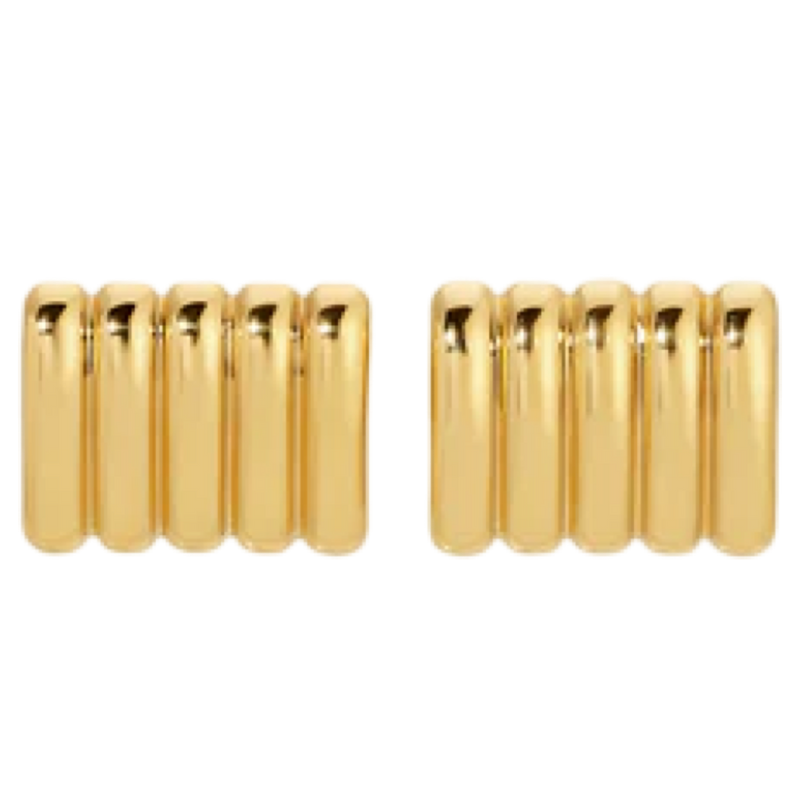 Pair of gold bar earrings on a white background