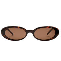 Sunglasses with tortoiseshell frame and brown lenses on a white background