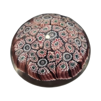 Vintage Murano Millefiori Art Glass Paperweight | Burgundy Floral