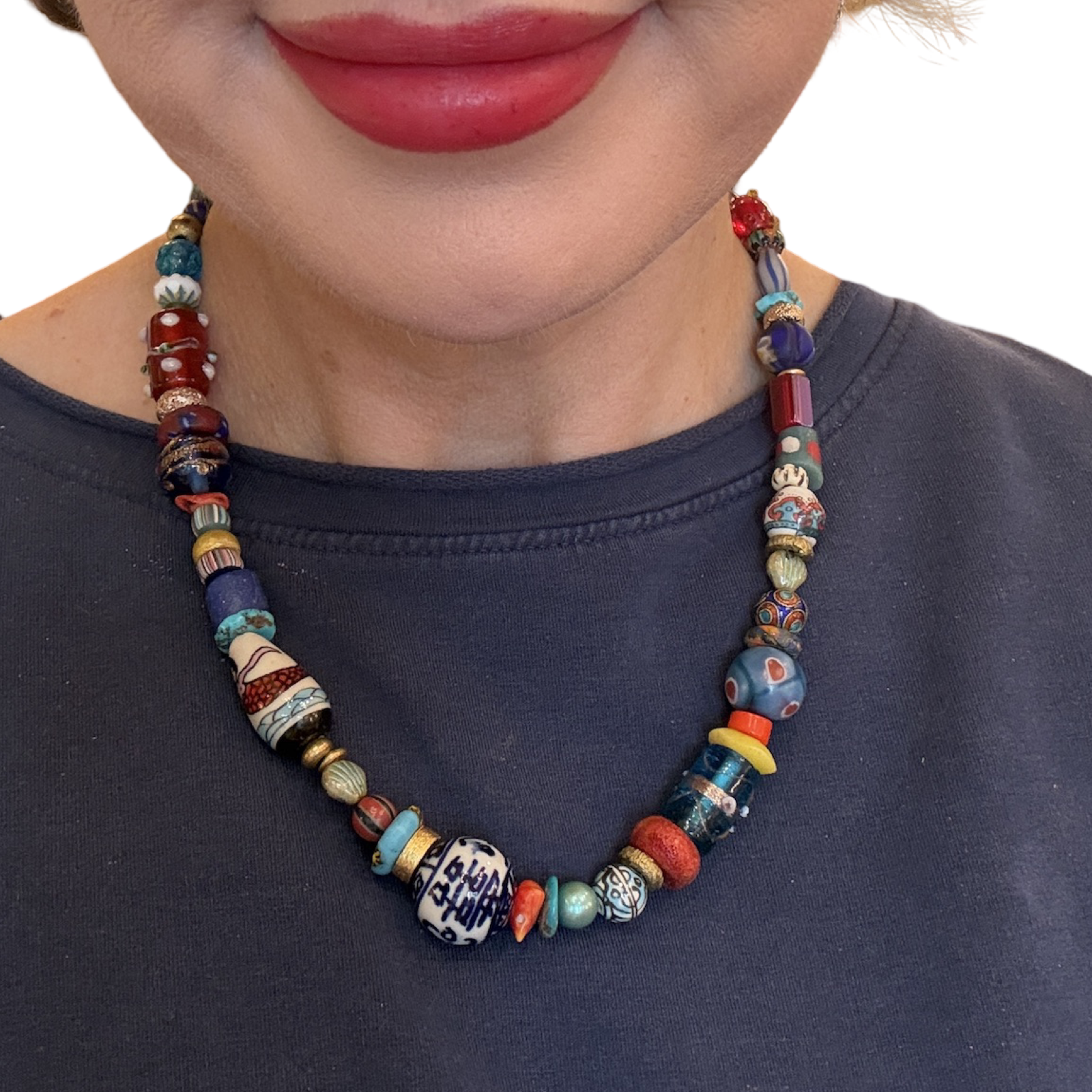 The Portofino Necklace | One-of-a-Kind Artisan Mixed Bead Statement Necklace