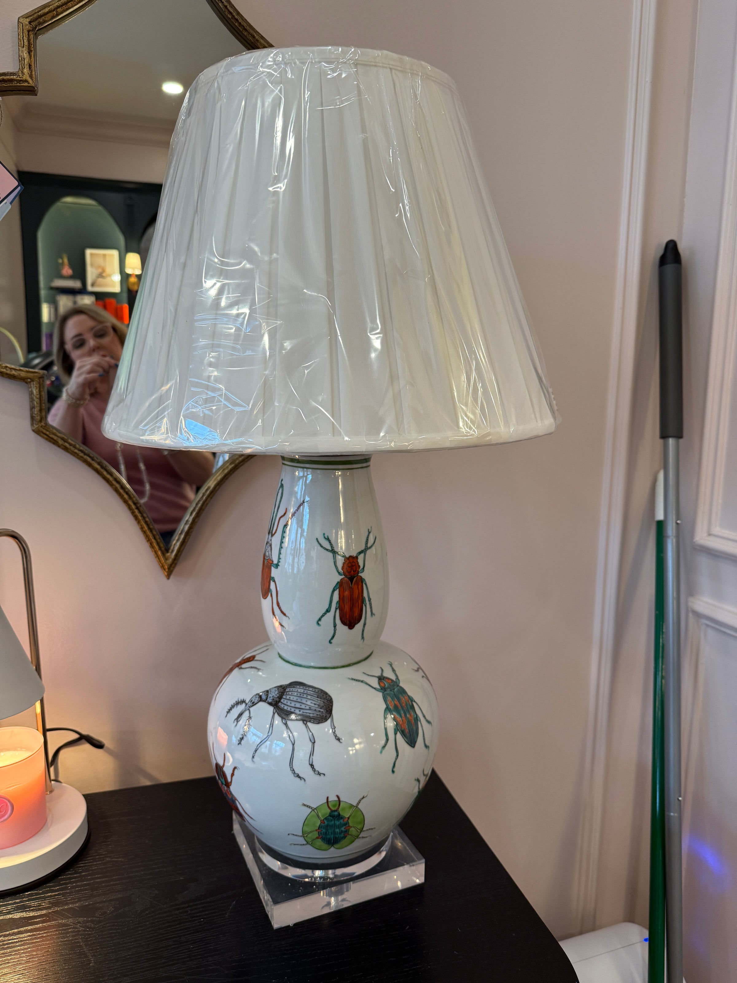 insect porcelain table lamp pleated shade