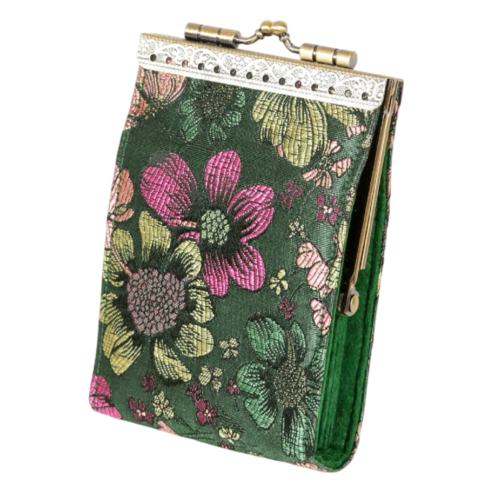 Green & Pink Floral Brocade RFID Card Holder
