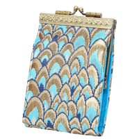 Gold & Teal Feather Brocade RFID Card Holder
