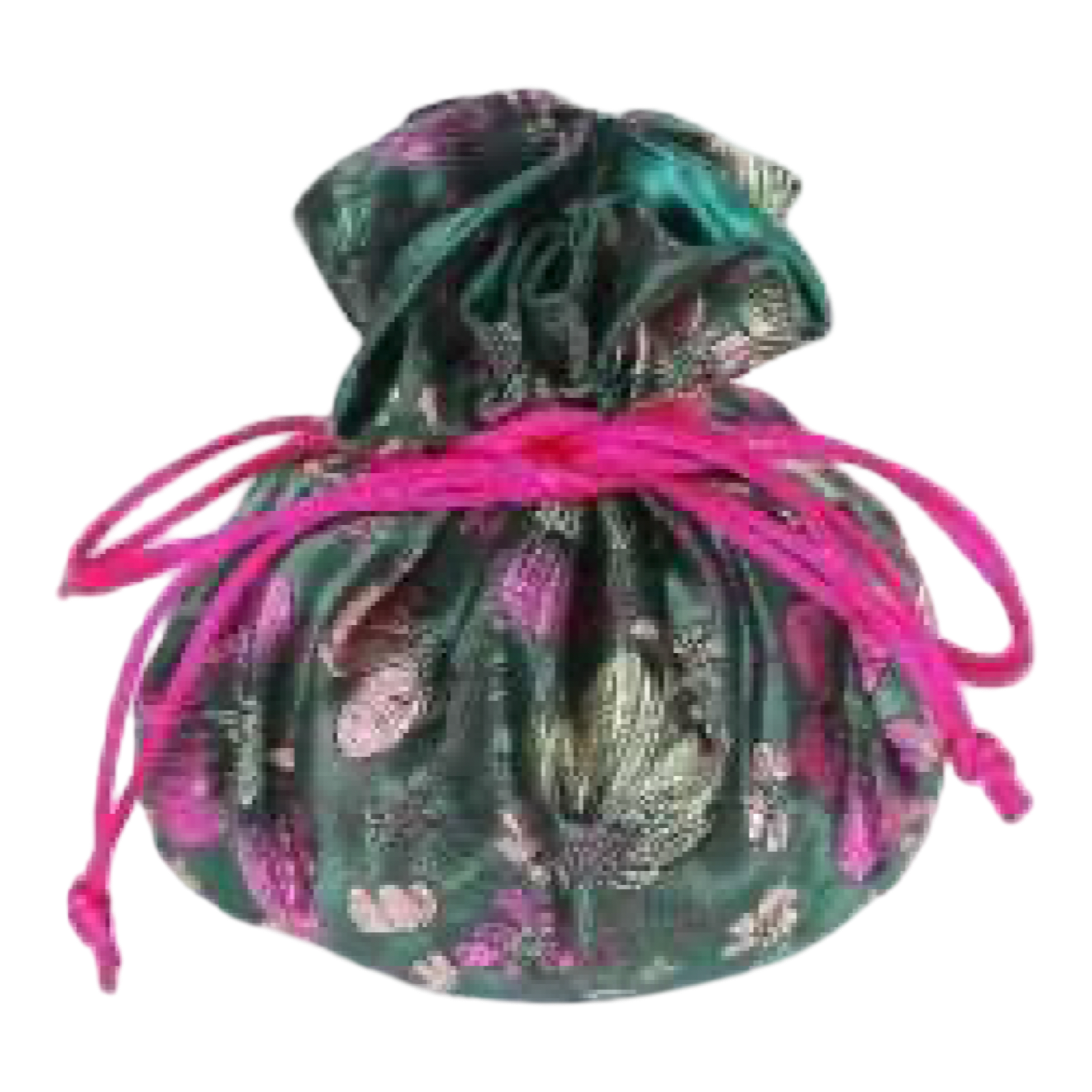 Green Bamboo & Floral Brocade Jewelry Pouch
