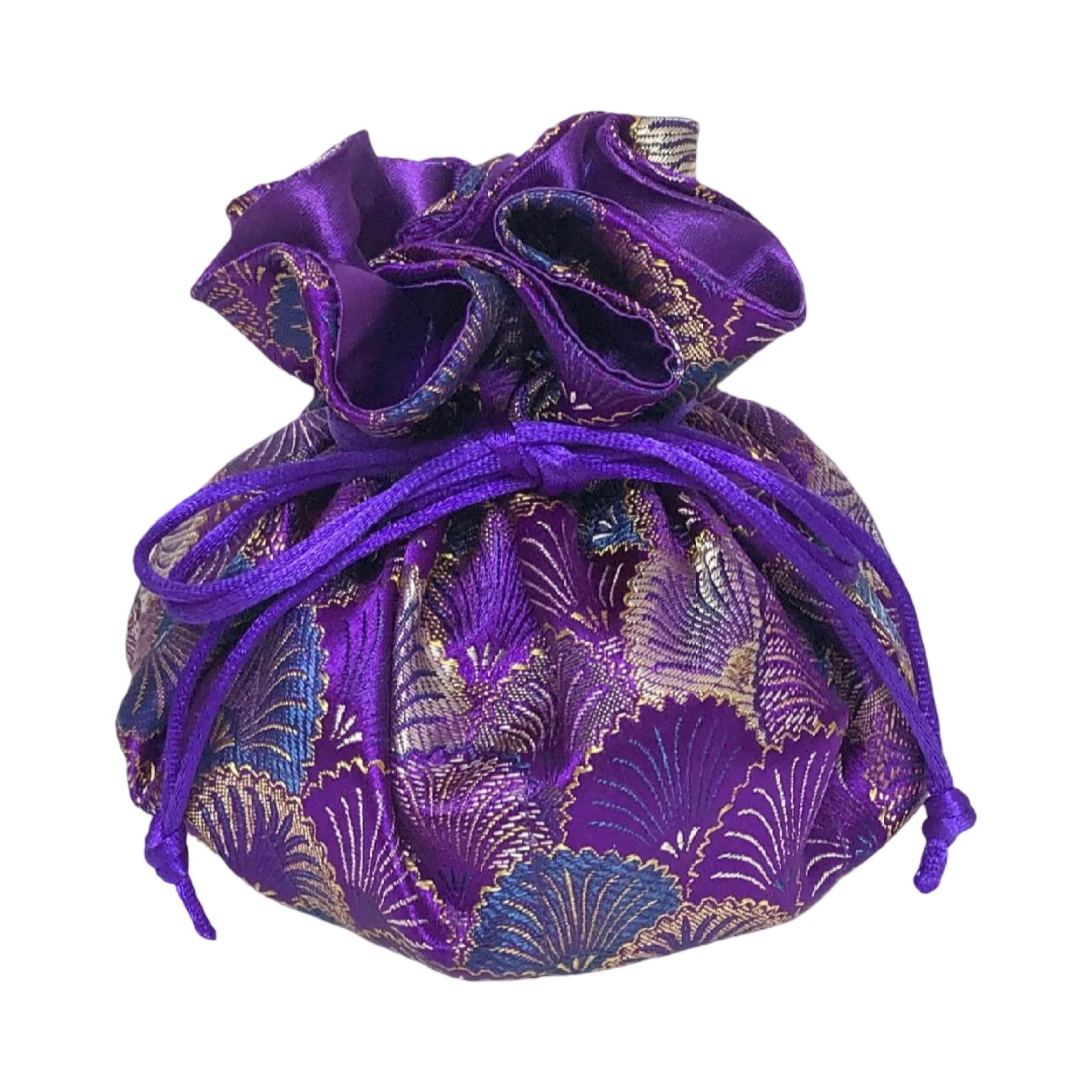 Purple & Blue Seashell Brocade Jewelry Pouch