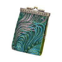 Teal & Pink Peacock Brocade RFID Card Holder