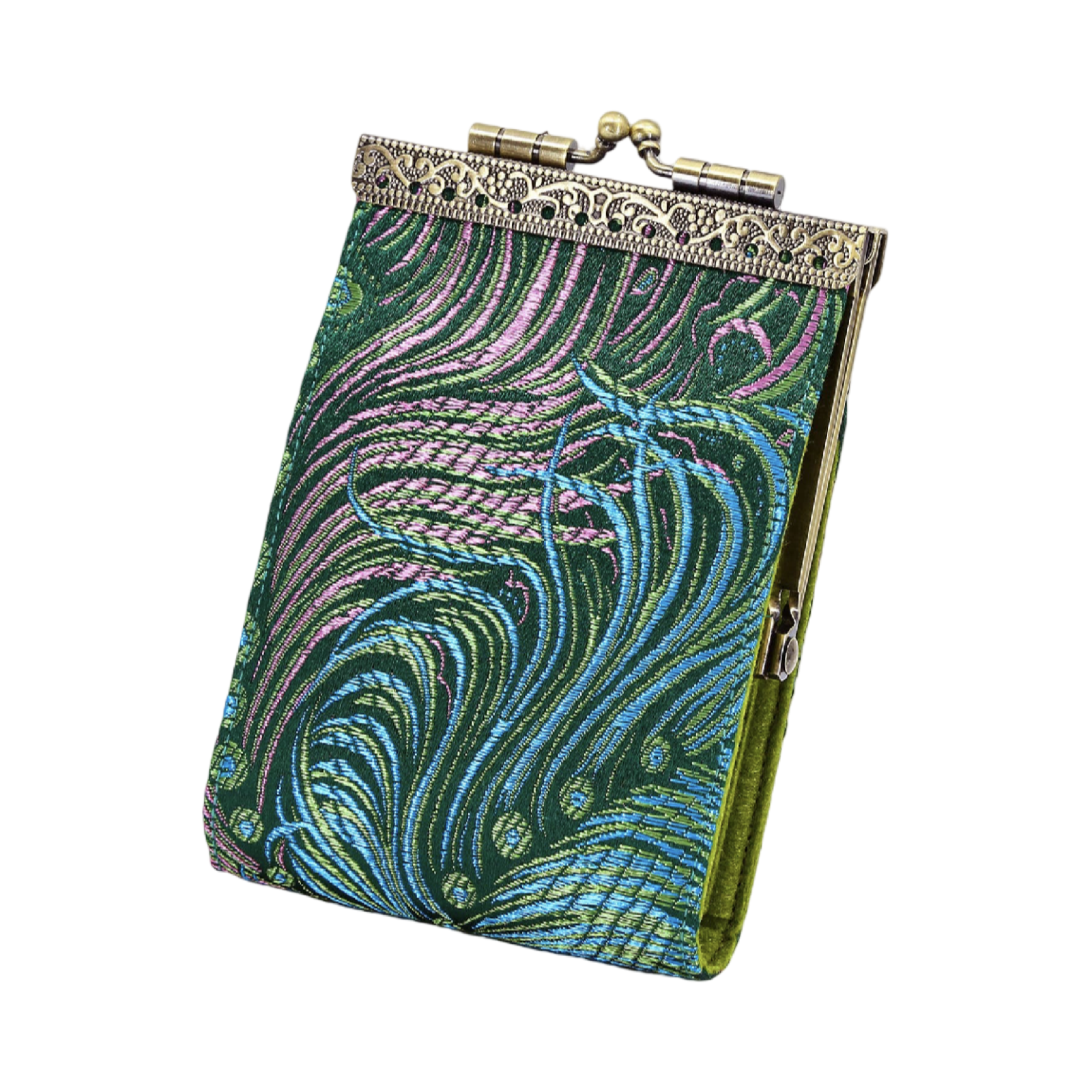 Teal & Pink Peacock Brocade RFID Card Holder