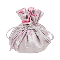 Light Gray Cherry Blossom Brocade Jewelry Pouch