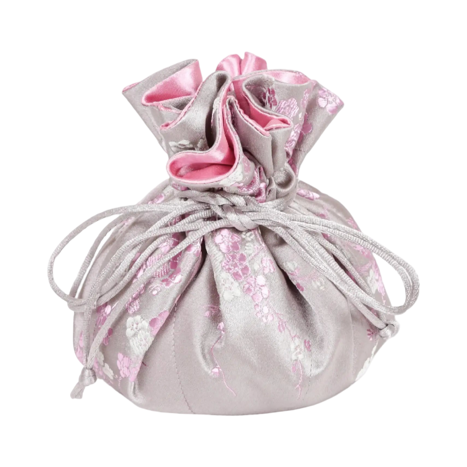 Light Gray Cherry Blossom Brocade Jewelry Pouch