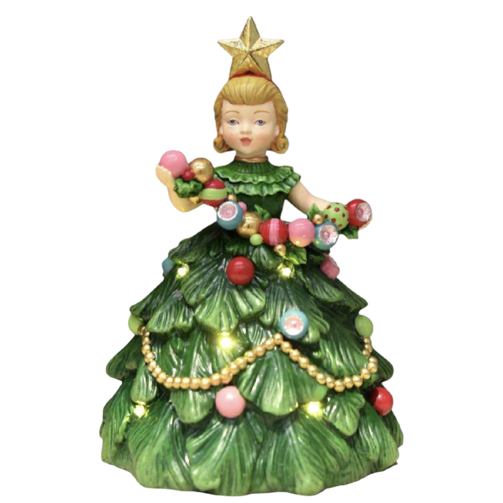 December Diamonds Holly & Jolly Vintage Christmas Tree Girl, 8 Inch