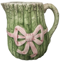 Vintage Italian Majolica Asparagus Pitcher with Pink Bow – 10”