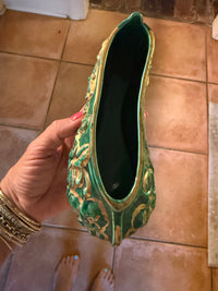 Vintage Emerald Green Porcelain Slipper with Gilt Floral Detail | One of One