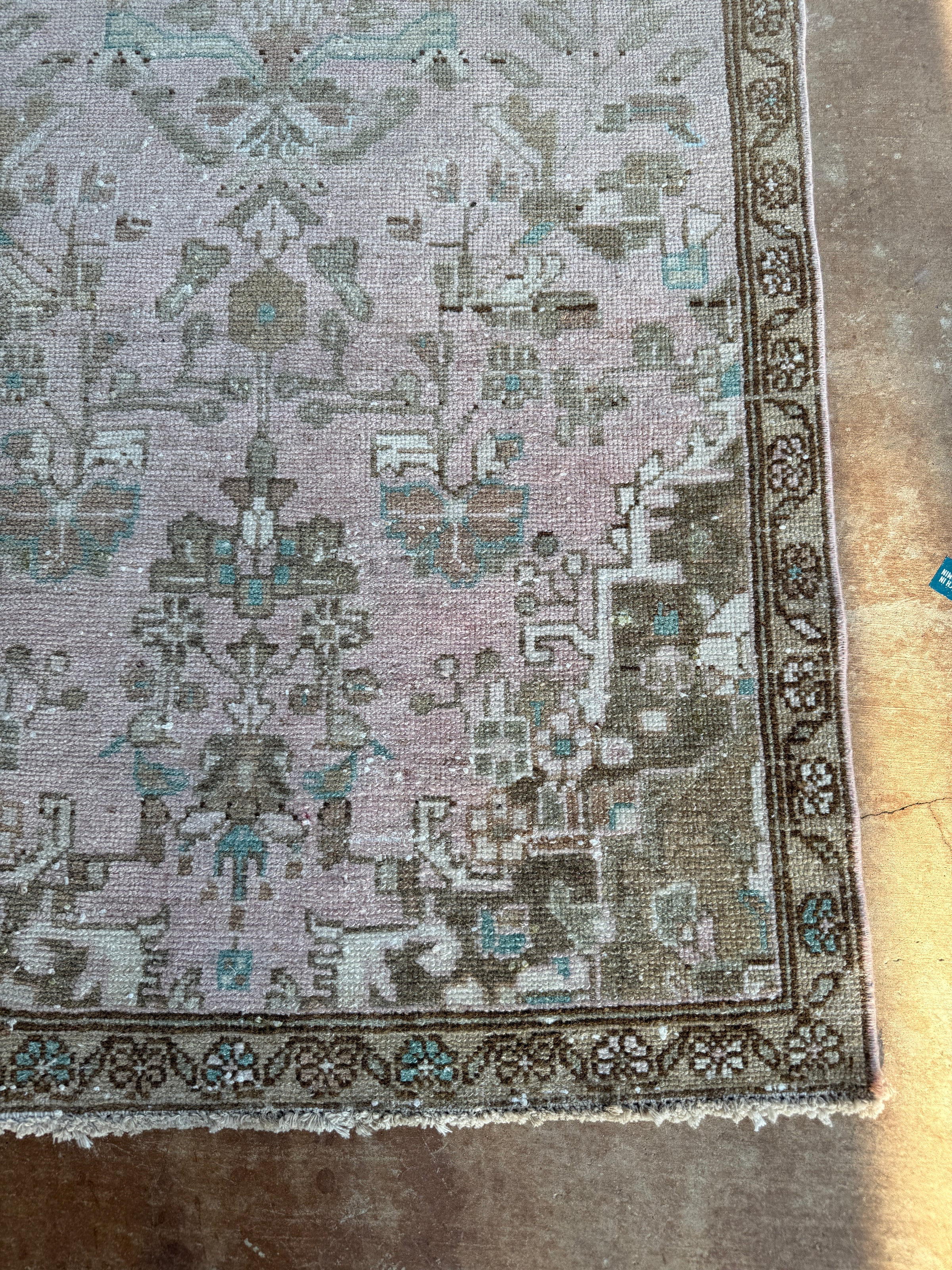 Vintage Turkish Runner Rug | Faded Blush Pink & Turquoise | 2'9½" x 9'11"