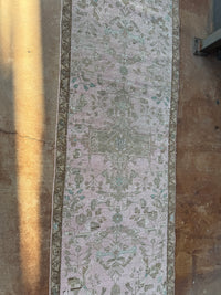 Vintage Turkish Runner Rug | Faded Blush Pink & Turquoise | 2'9½" x 9'11"