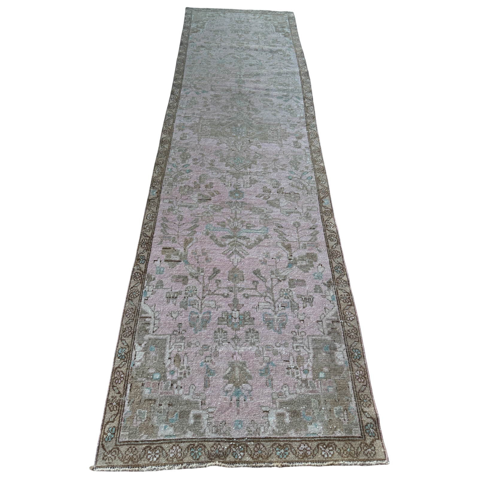 Vintage Turkish Runner Rug | Faded Blush Pink & Turquoise | 2'9½" x 9'11"