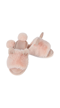 MeMoi Bunny Hop Pompom Open Toe Plush Slippers Blush