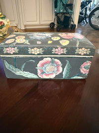 Vintage Chinese Gray Floral Enameled Porcelain Lidded Box