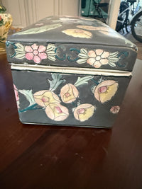 Vintage Chinese Gray Floral Enameled Porcelain Lidded Box