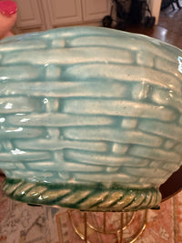 Vintage Majolica Frog Basketweave Lidded Bowl