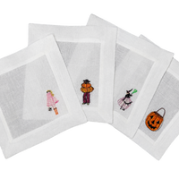 Vintage-Inspired Halloween Linen Cocktail Napkins | Set of 4