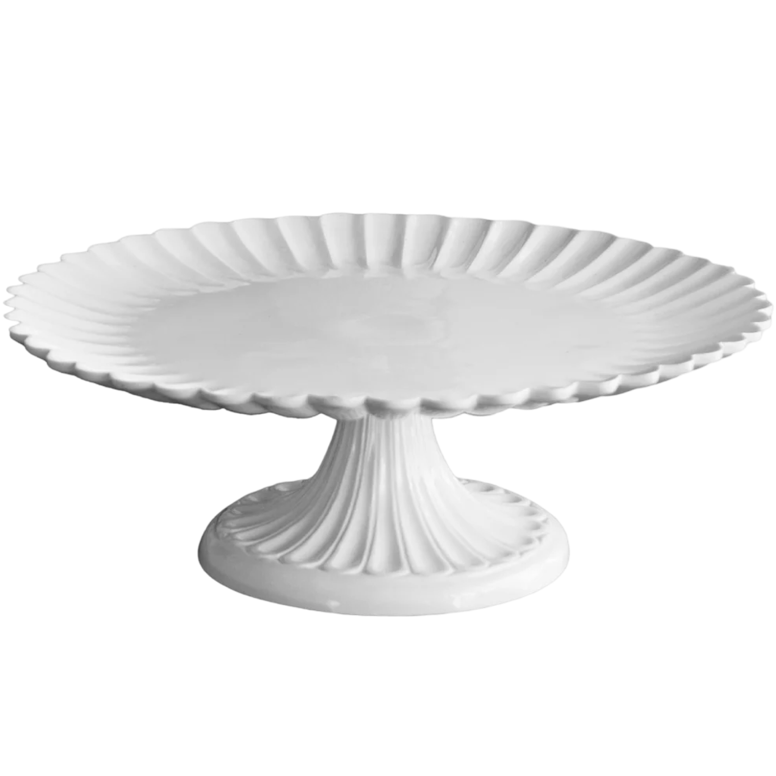 White decorative cake stand on a white background