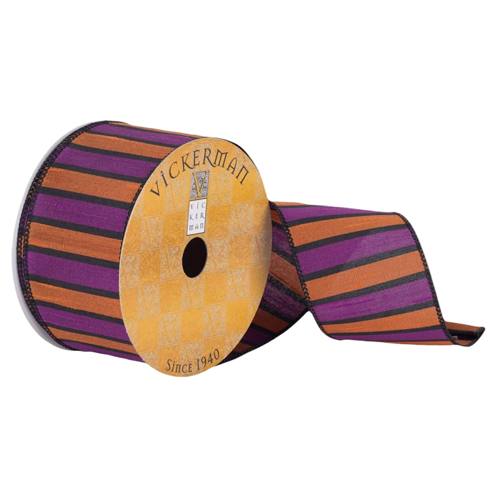 Orange & Purple Striped Wired Ribbon – 2.5" x 10 Yards