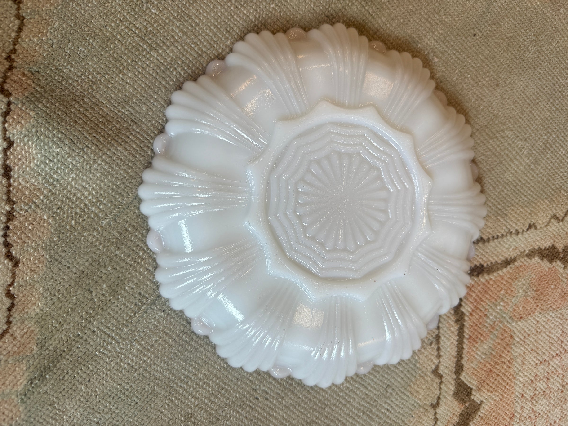 Vintage Milk Glass Deviled Egg Platter with Gold Rim