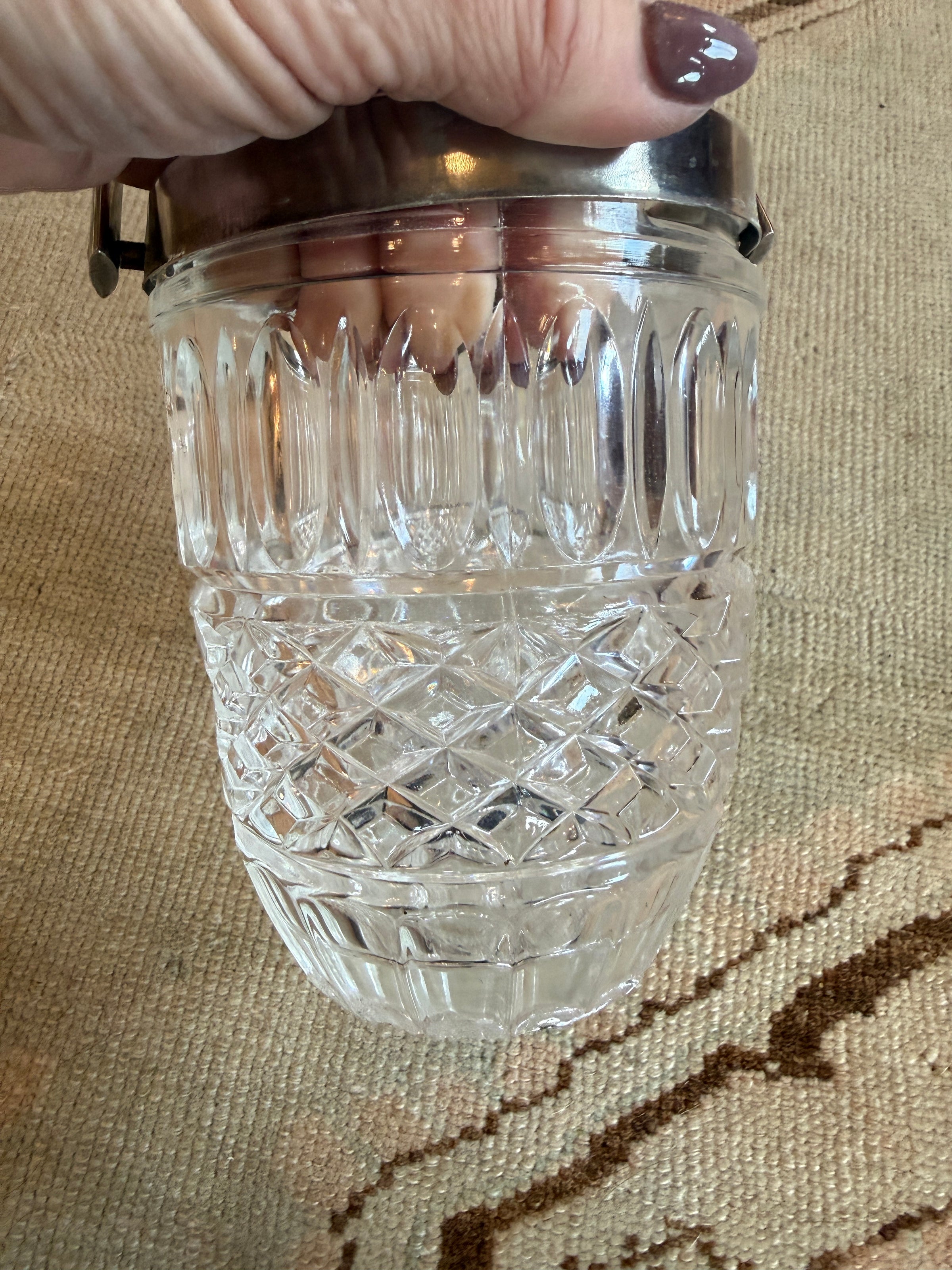 Vintage Godinger Crystal Ice Bucket with Silver Handle