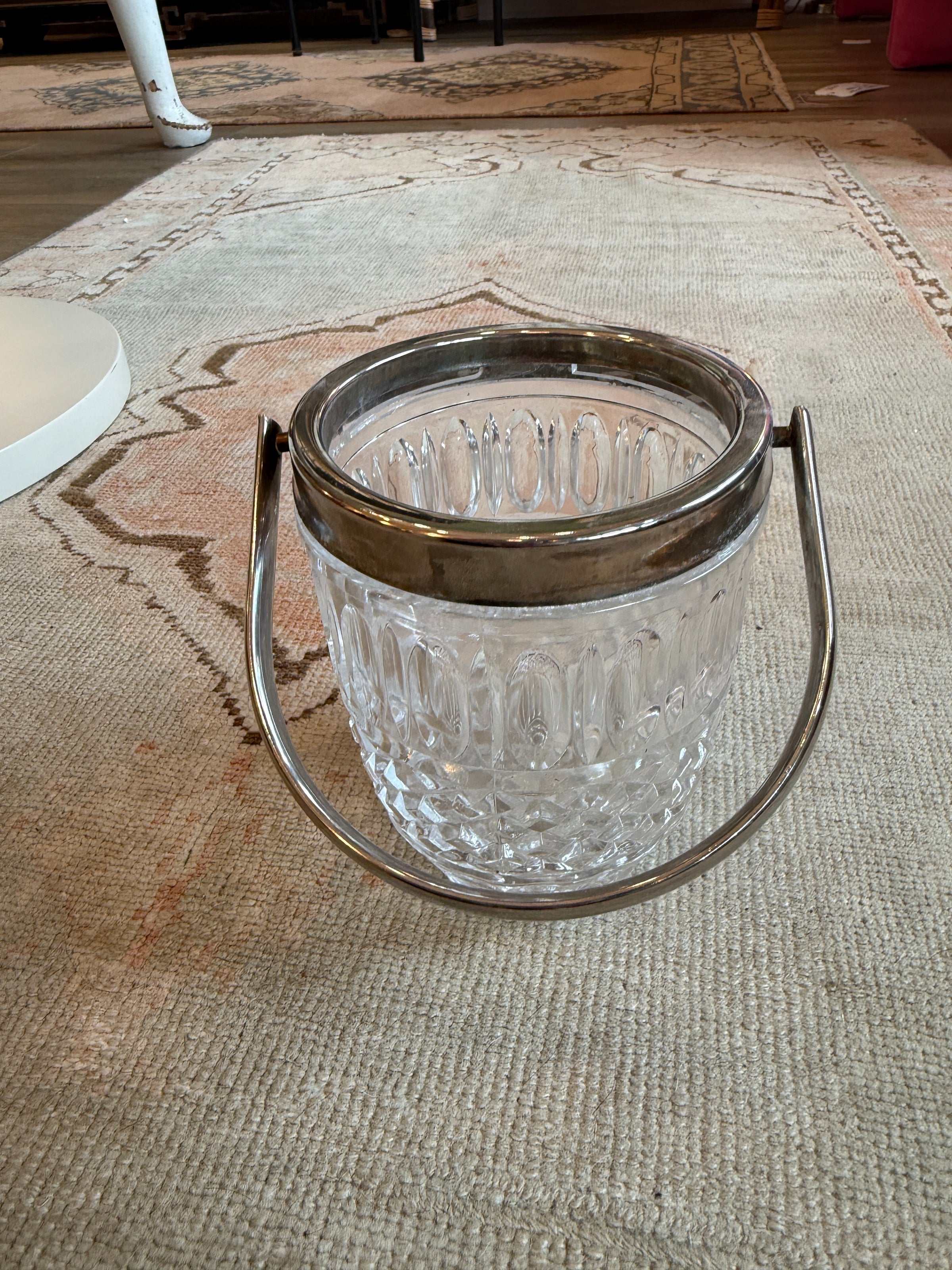 Vintage Godinger Crystal Ice Bucket with Silver Handle