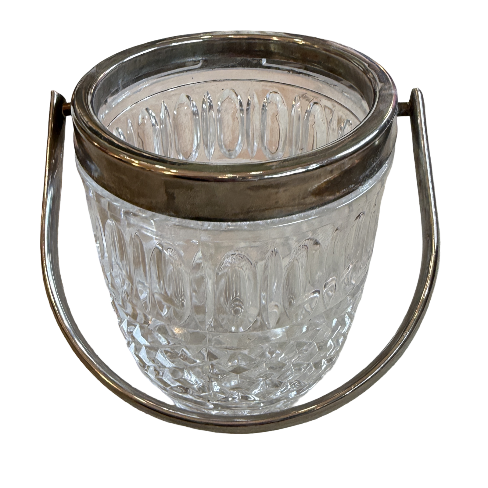 Vintage Godinger Crystal Ice Bucket with Silver Handle