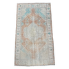 vintage Turkish rug, 4x6 rug, small accent rug, faded terracotta rug, aqua medallion rug, handwoven Turkish rug, boho rug, layered rug look, one of a kind rug, vintage home decor, entryway rug, kitchen runner, neutral Turkish rug