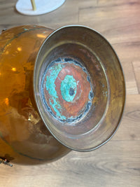 Vintage Copper Coal Scuttle with Lion Head Detail & Porcelain Handles