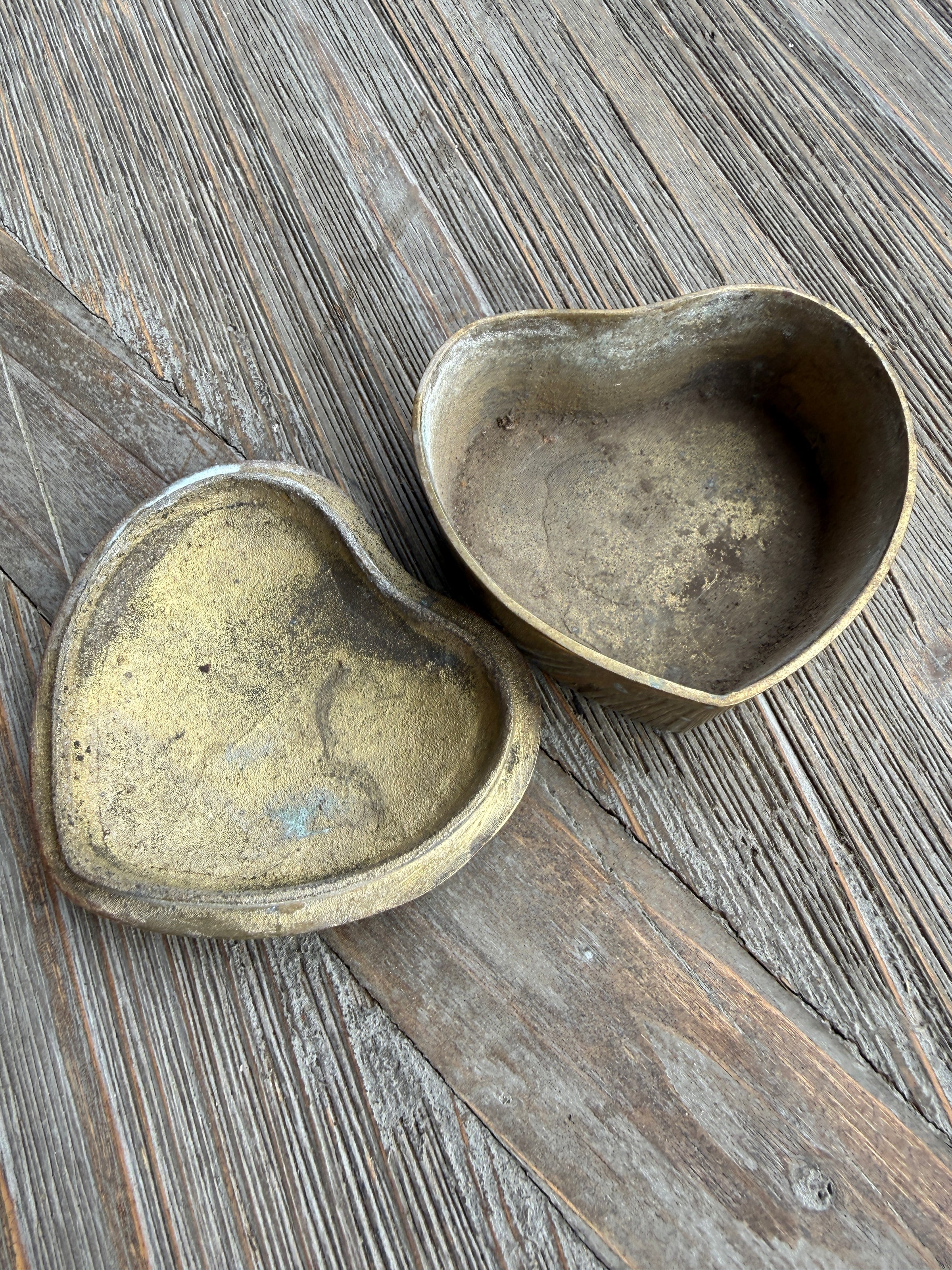 Vintage Brass Heart Trinket Box with “Love” Script Lid | Aged Patina