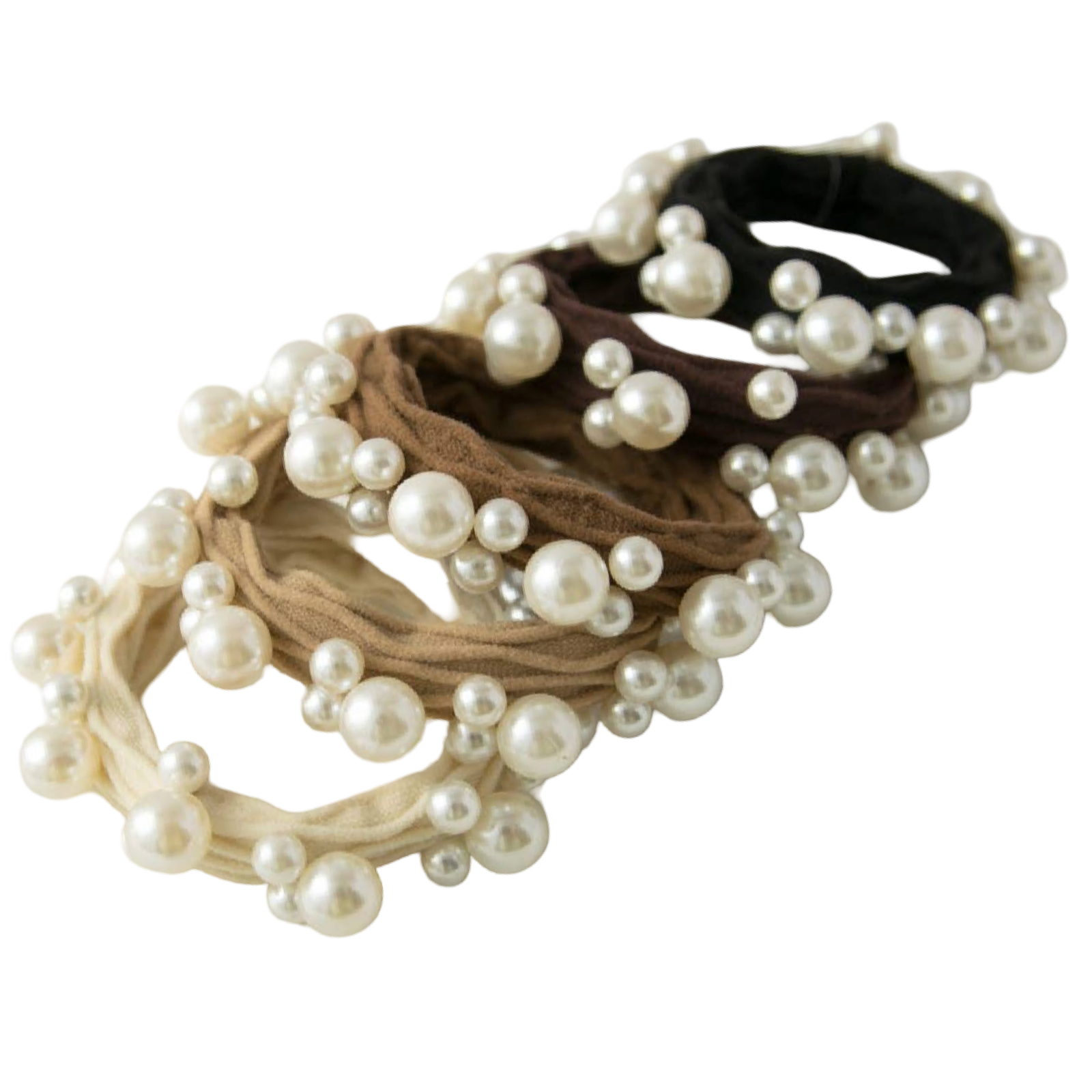 Textured Seamless Pearl Hair Ties (Set of 5): Assorted