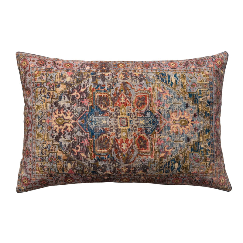 Cotton Printed Lumbar Pillow with Chambray Back – 24"x16"
