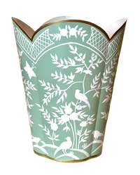 Grass Green/ White Chinoiserie Scalloped Wastepaper Basket