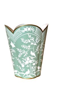 Grass Green/ White Chinoiserie Scalloped Wastepaper Basket