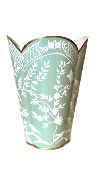 Grass Green/ White Chinoiserie Scalloped Wastepaper Basket