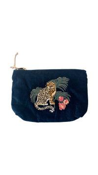 Elizabeth Scarlett London - Jungle Jaguar Mini Pouch: Velvet / Ink Blue