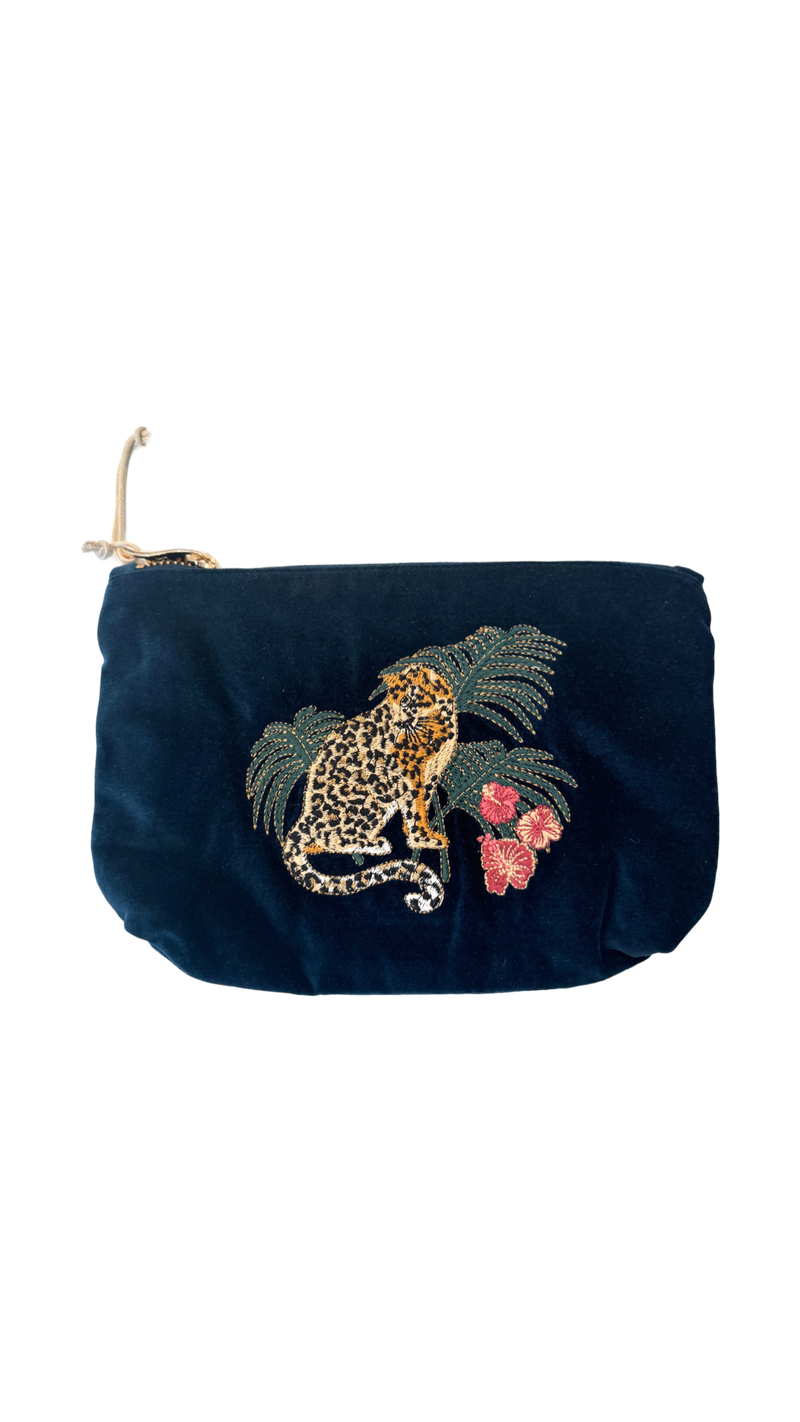 Elizabeth Scarlett London - Jungle Jaguar Mini Pouch: Velvet / Ink Blue