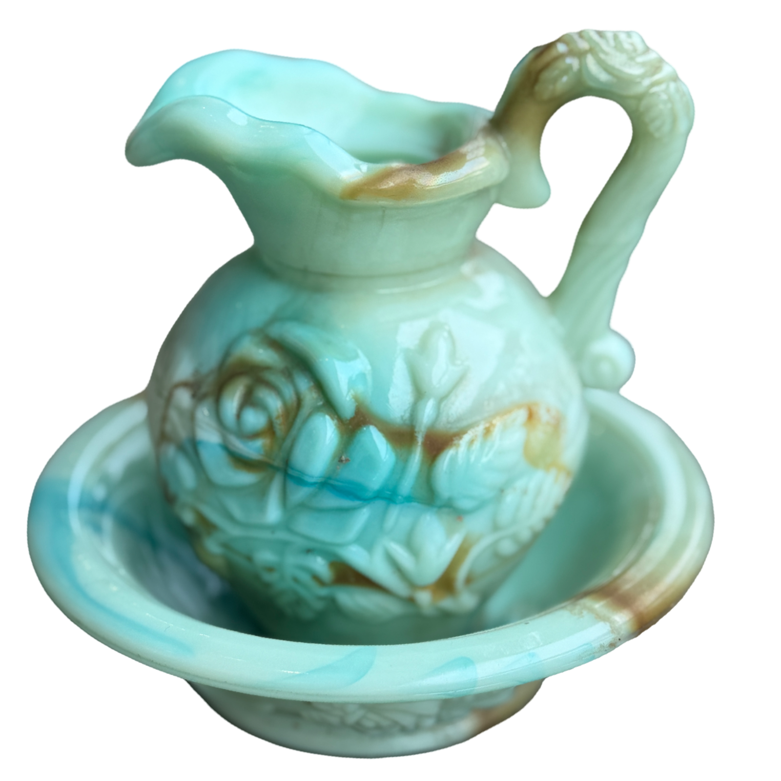 Vintage Jadeite Glass Cruet with Bowl (No Stopper)