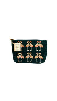 Elizabeth Scarlett London Flamingo Everyday Pouch: Emerald / Velvet