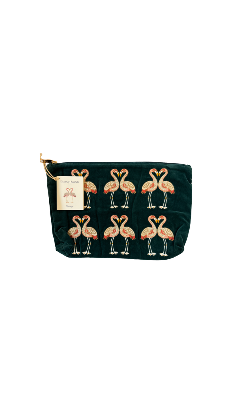 Elizabeth Scarlett London Flamingo Everyday Pouch: Emerald / Velvet