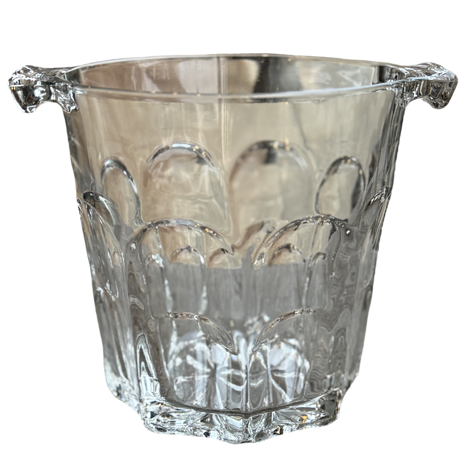 Vintage Clear Glass Ice Bucket with Side Handles