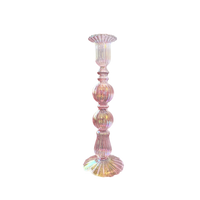 Colorful Egyptian Revival Glass Candlesticks: Big Bone Pink